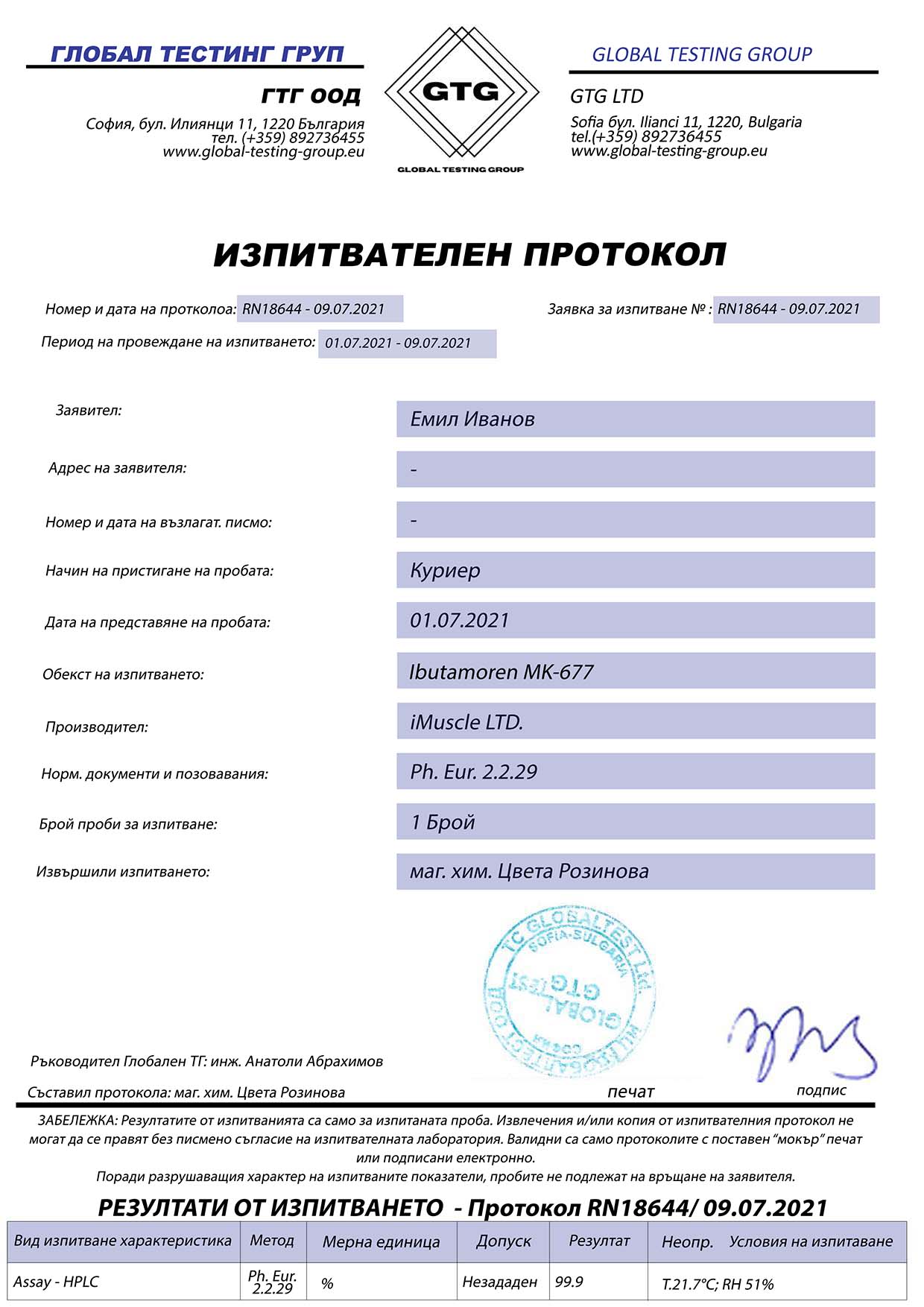 SARM Ibutamoren MK677 quality certificate
